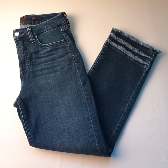 JEN7 by 7 For All Mankind Denim Jeans Size 6 Ankle Straight Mid Rise Raw Hem - Picture 1 of 10